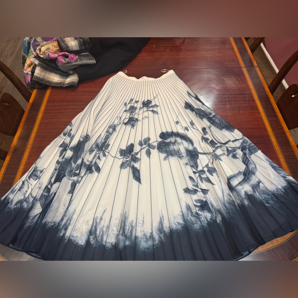 ERDEM Navy and White Floral A-Line Skirt